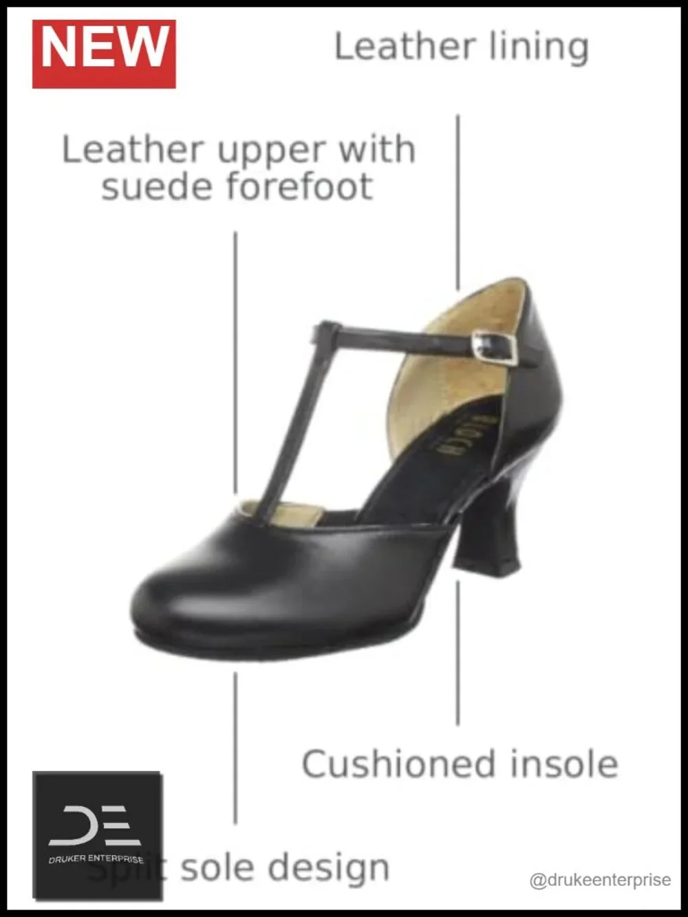 Leather T-Strap Character Dance Shoes with 2.5 Heel